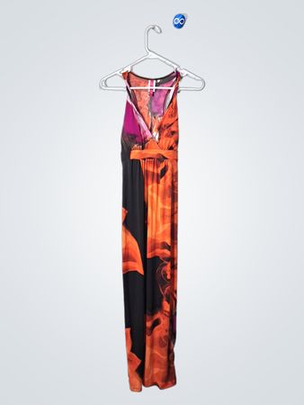 Long Dress with Orange and Black Pattern