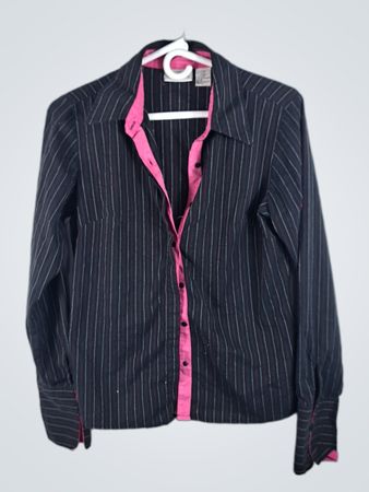 Women's Black Striped Shirt with Pink Lining