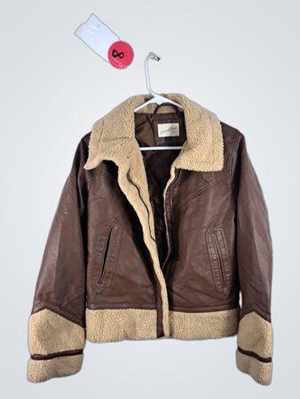 Universal Thread Brown Leather Jacket with Shearling Trim
