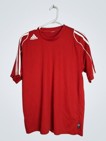 Adidas Red Short-Sleeve Shirt with White Stripes