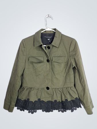 Ann Taylor Olive Green Lace Trim Blazer