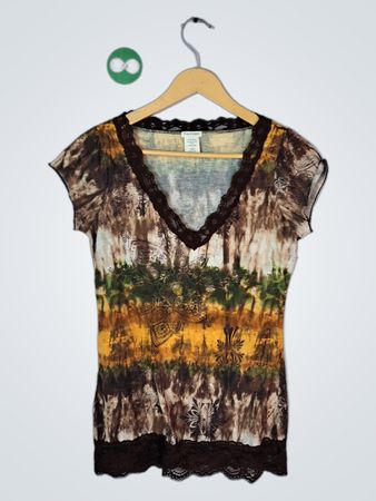 Maurices Printed V-Neck Short Sleeve Top