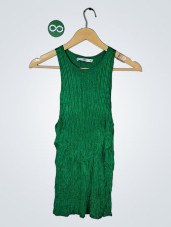 Green Ribbed Sleeveless Dress