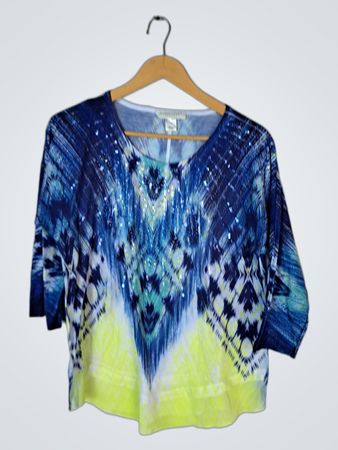 Christopher & Banks Blue and Yellow Top