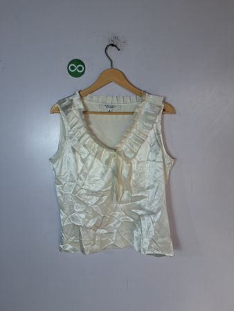 Nine West White Satin Ruffle Blouse