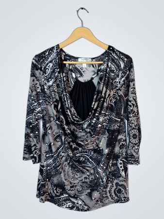 Dressbarn Black Paisley Sequined Wrap Top