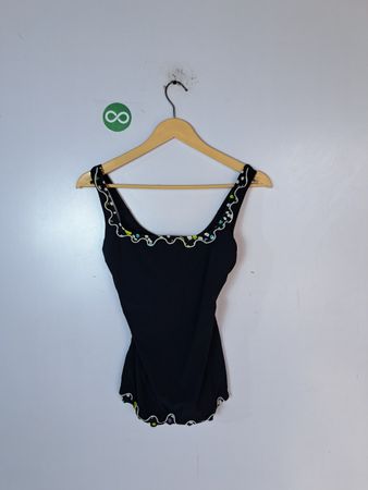 Black Sleeveless Top with Decorative Trim