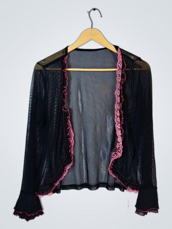 Black Sheer Bolero with Pink Lace
