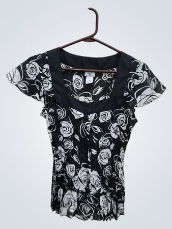 WORTHINGTON Black and White Floral Blouse