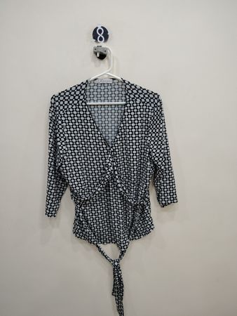 Dressbarn Black and White Polka Dot Wrap Cardigan