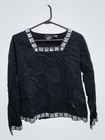 BHAG'S Black Long-Sleeve Top with Beaded Trim