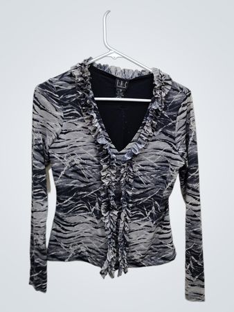 INC Gray Ruffled Long Sleeve Top