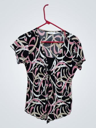 Dressbarn Abstract Swirl Print Short Sleeve Blouse