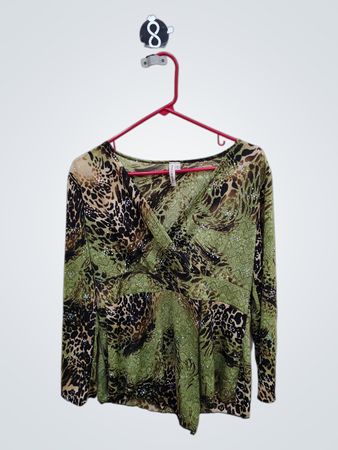 Susan Lawrence Green Animal Print Blouse