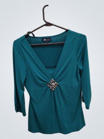 Teal 3/4 Sleeve Top with Embellishment
