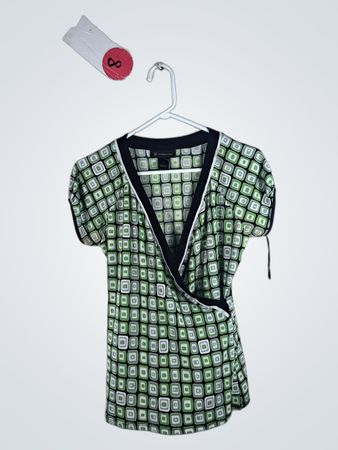 Green and White Patterned Top
