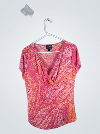 Chaps Classics Pink Orange Printed Wrap Top