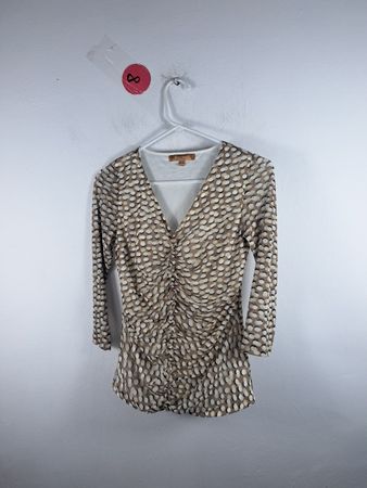 Ellen Tracy Beige Polka Dot Long Sleeve Blouse