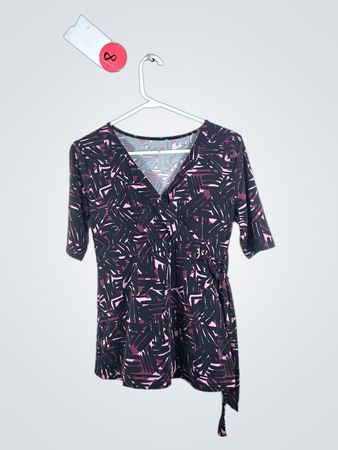 Blouse with Pink and Black Abstract Pattern