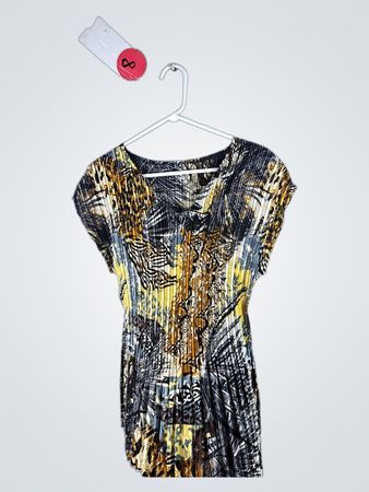 Pleated Short Sleeve Dress with Abstract Pattern