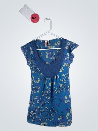 Blue Floral Short Sleeve Top
