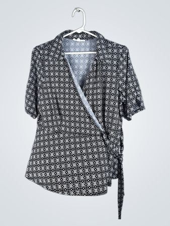 Unbranded Black and White Geometric Wrap Blouse