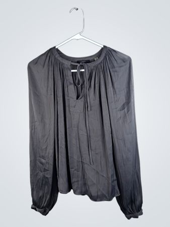 Tahari Gray Satin Peasant Blouse