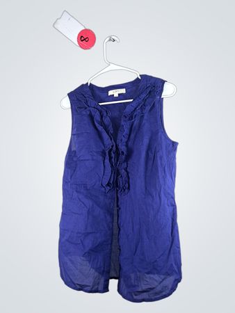 LOFT Blue Ruffle Sleeveless Blouse