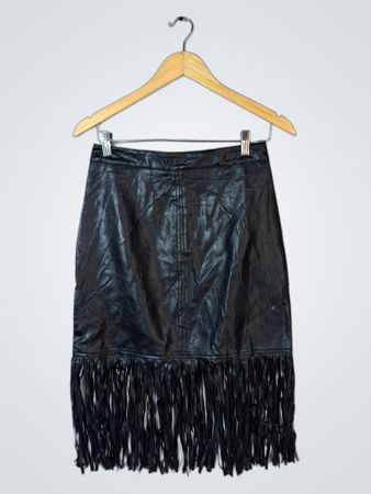 Black Leather Fringe Skirt