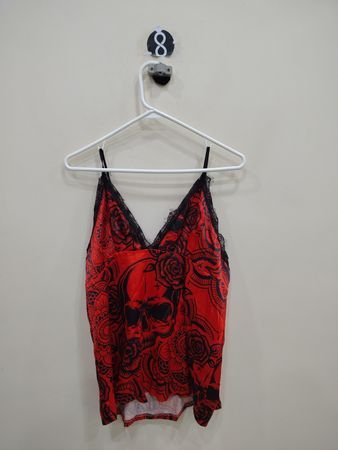 Red and Black Skull Print Top