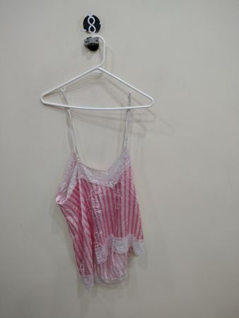 Pink Striped Camisole with Lace Trim
