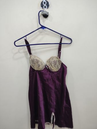Purple Silk Chemise with Lace Bustier