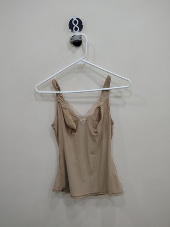Beige Tank Top with Lace Trim