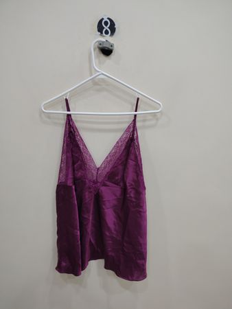 Purple Lace-Trimmed Silk Camisole