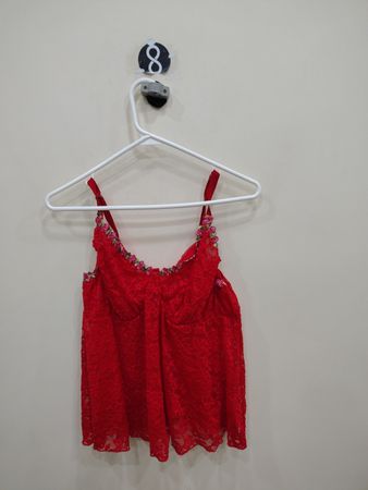 Red Lace Camisole with Floral Trim