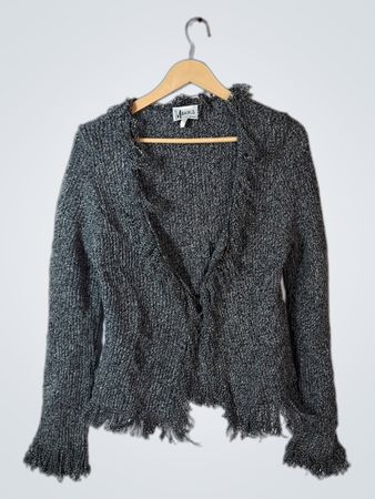 Gray Fringed Knit Sweater