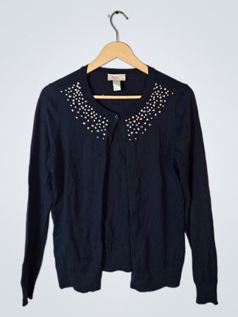 LOFT Navy Pearl Embellished Cardigan