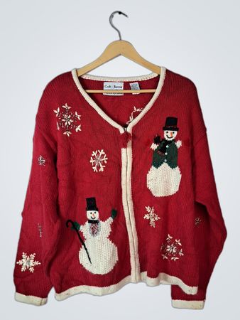 Croft & Barrow Red Festive Snowman Cardigan Sweater