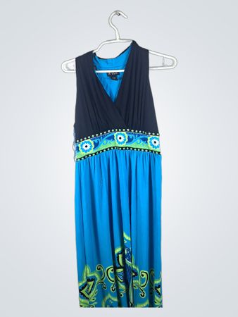 B. Calm Blue and Black Maxi Dress