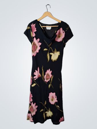 David Warren Floral Print Black Dress