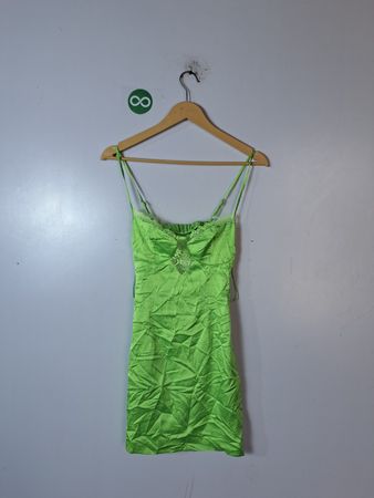 Green Lace Trimmed Silk Blend Chemise