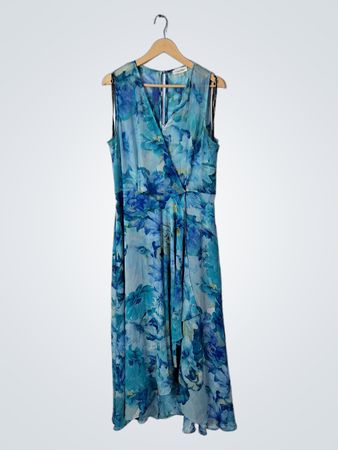 Calvin Klein Blue Floral Wrap Midi Dress