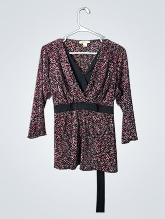 Dressbarn Wrap Blouse in Black and Pink Polka Dot