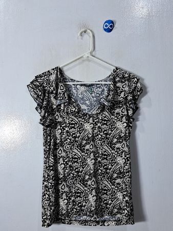 American Living Black and White Paisley Ruffled Blouse