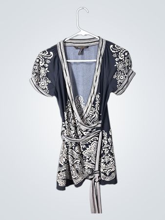BCBG Max Azria Black Embroidered Wrap Blouse