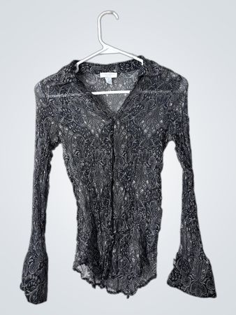 Charter Club Petite Gray Paisley Blouse