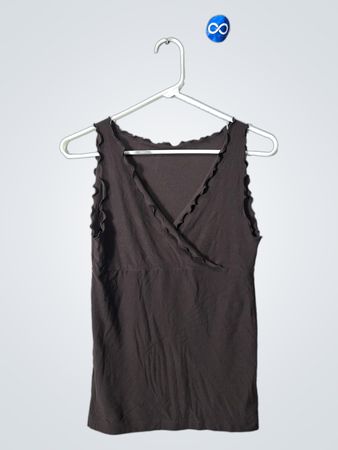 Brown Ruffled Sleeveless Top