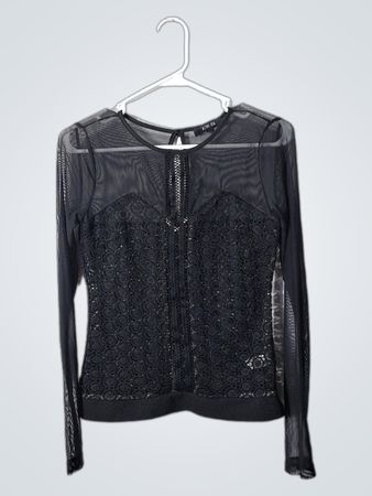 Black Mesh Long Sleeve Top