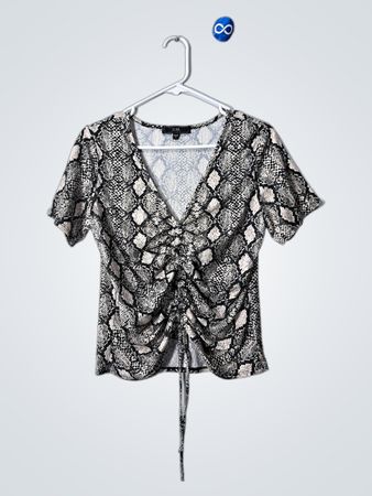 Vibe Sportswear Snakeskin Print V-Neck Blouse