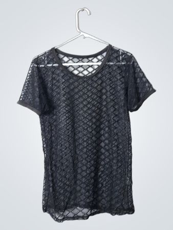Black Mesh See-Through Short Sleeve Top